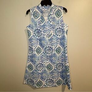 Sleeveless Shift Dress with Blue Geometric pattern M